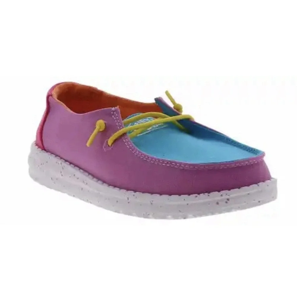 Hey Dude 1 Y1 Wendy Youth Slub Canvas Color Block Slip On Shoes Loafers Colorful